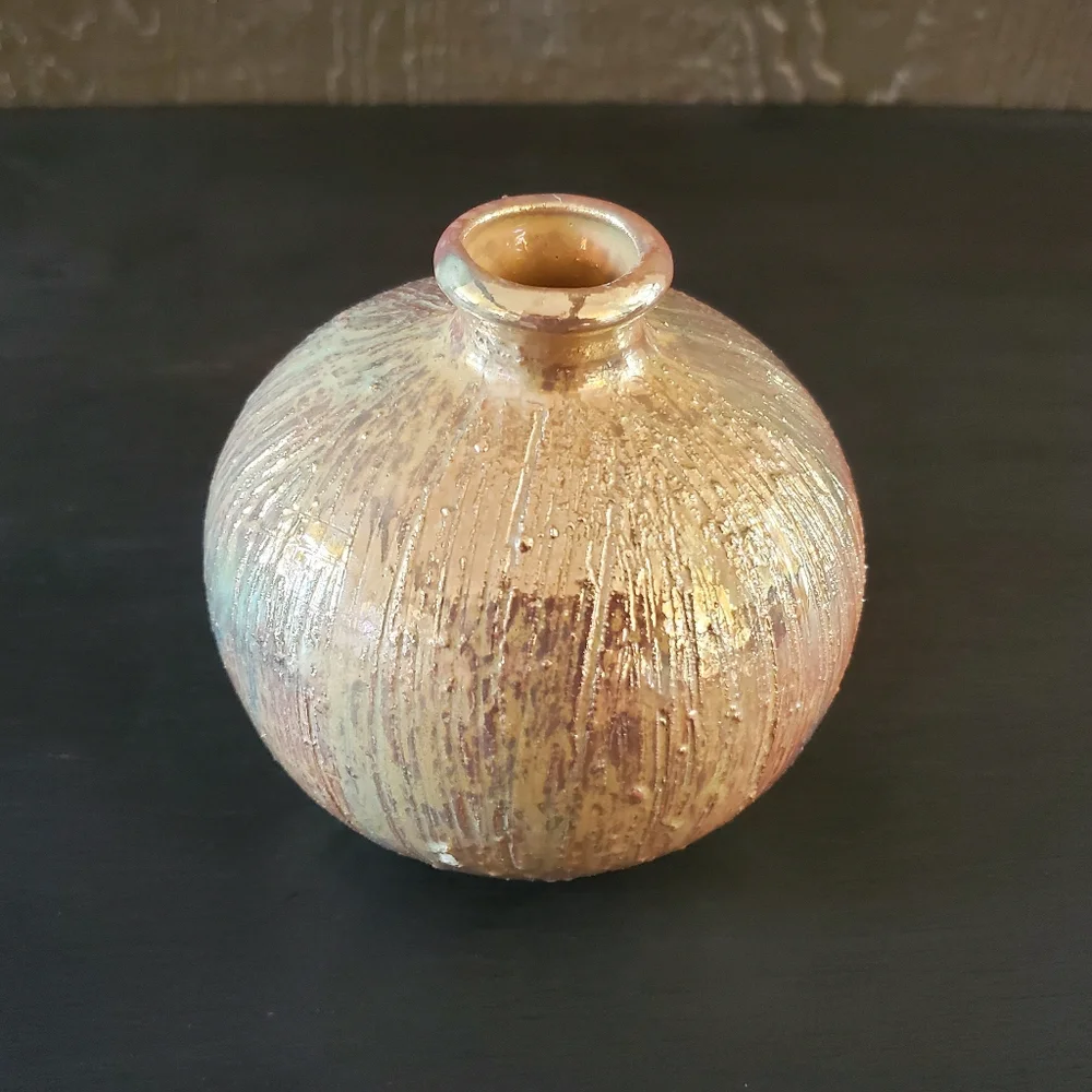 Vintage Signed Studio Art Pottery Gold Vase Set - Picture 7 of 10